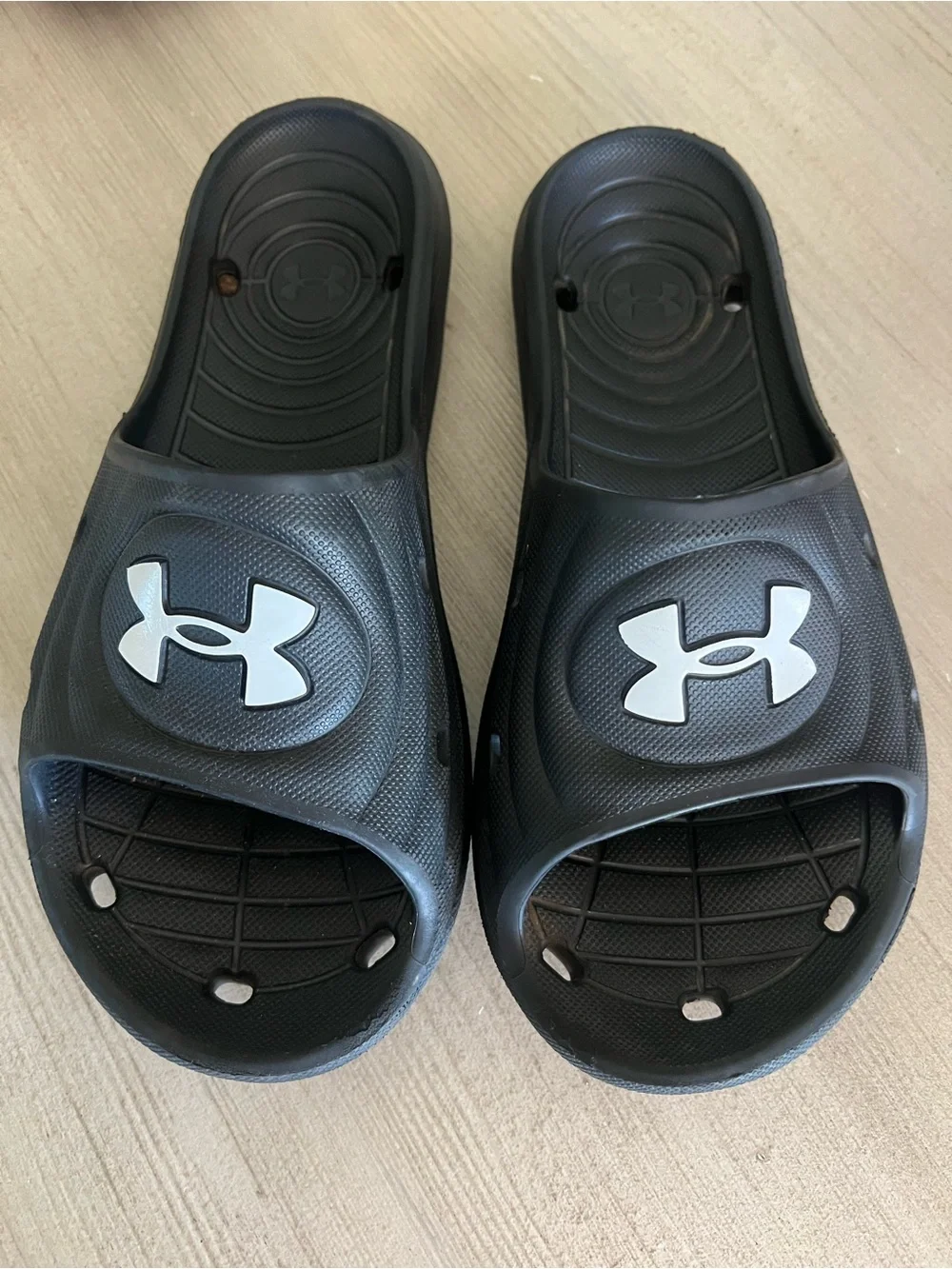 Under Armour Black Slide Sandals with White Logo